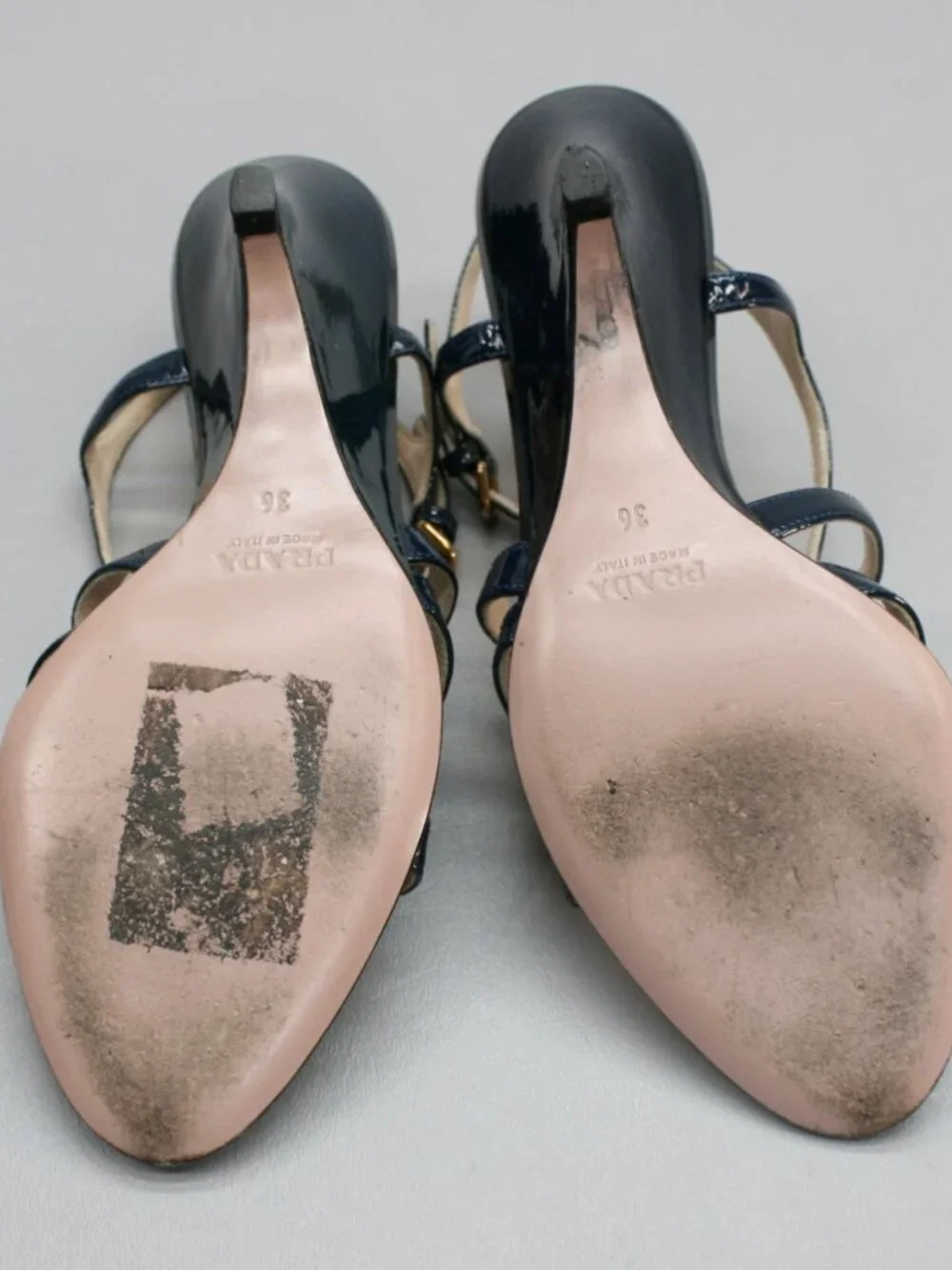 Prada 36 Ladies 6 Blue Patent Leather Slingback Heels Strappy Shoe Sandals Italy - Picture 8 of 12